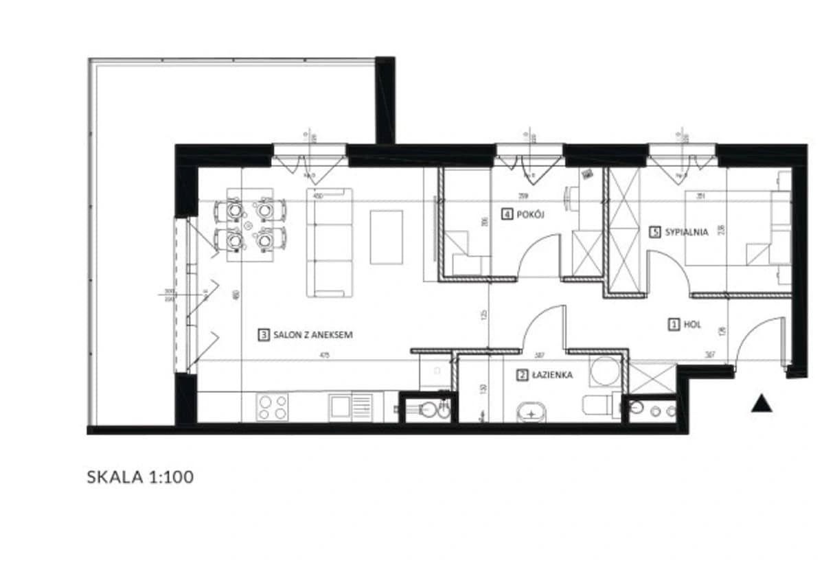 Rzut techniczny mieszkania 48,30 m²